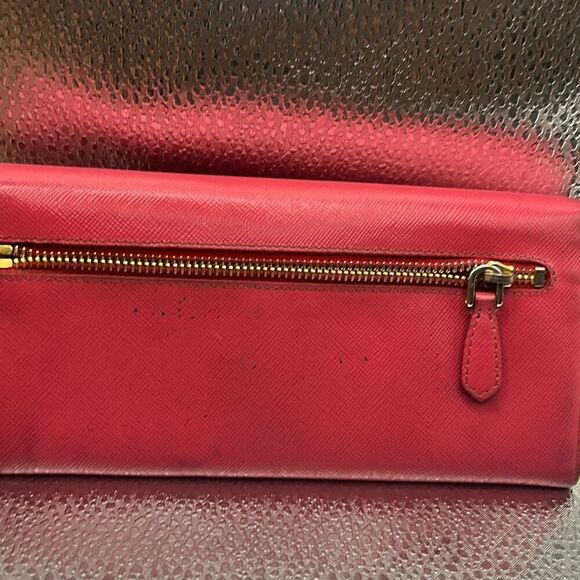 Prada Bow Front Logo Continental Long Wallet Hot Pink Leather Preppy Barbiecore - Picture 2 of 13